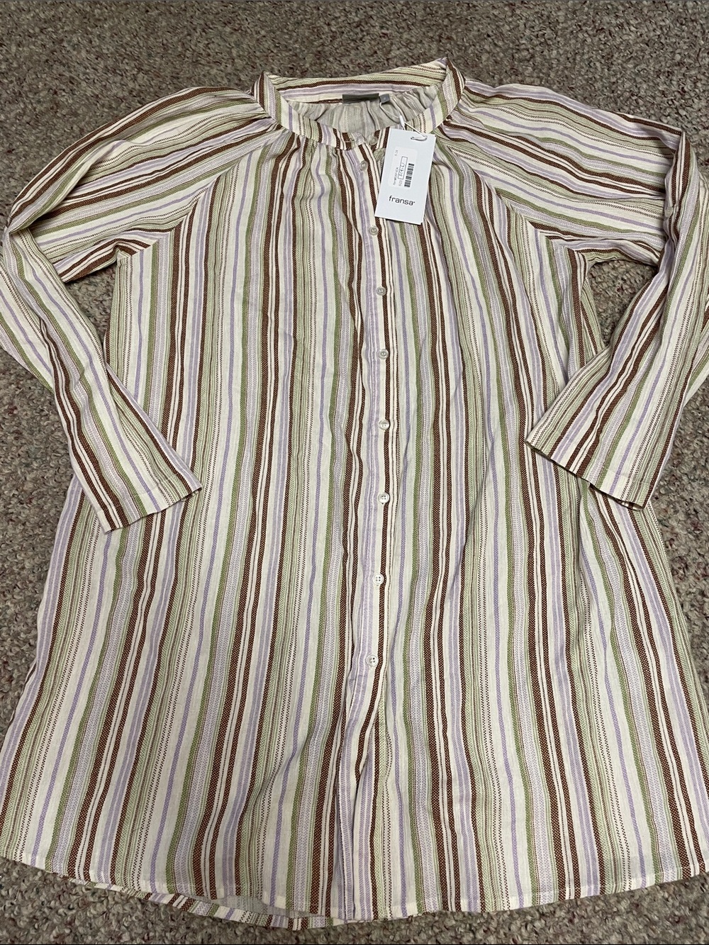Fransa Striped Button-Front blouse Dress with fold sleeves